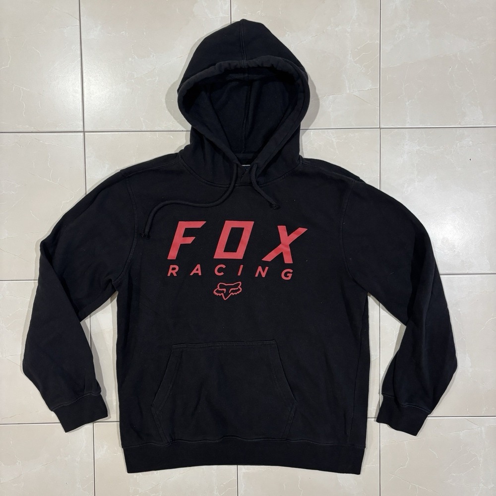 Vintage Fox Racing Hoodie Sweatshirt Y2K Mens M Black Graphic BMX Dirt Skate